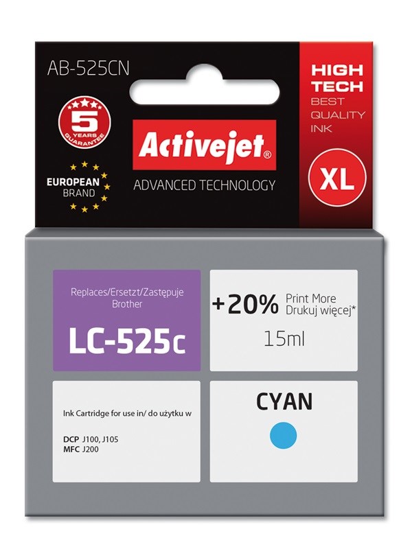 E-shop Activejet Inkoust AB-525CN (náhradní inkoust Brother LC525C; Supreme; 15 ml; modrý)