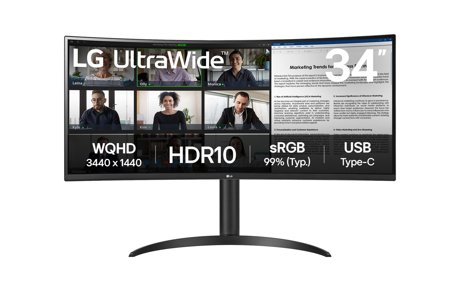 LG 34WR50QK-B počítačový monitor 86,4 cm (34") 3440 x 1440 px Wide Quad HD Černá