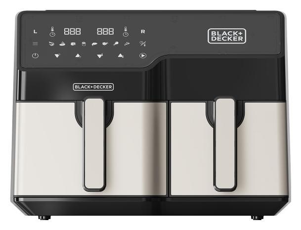 Black & Decker BXAF9000E Dvojitý 9 l Samostatné 2500 W Horkovzdušná fritéza Černá, Nerezová ocel