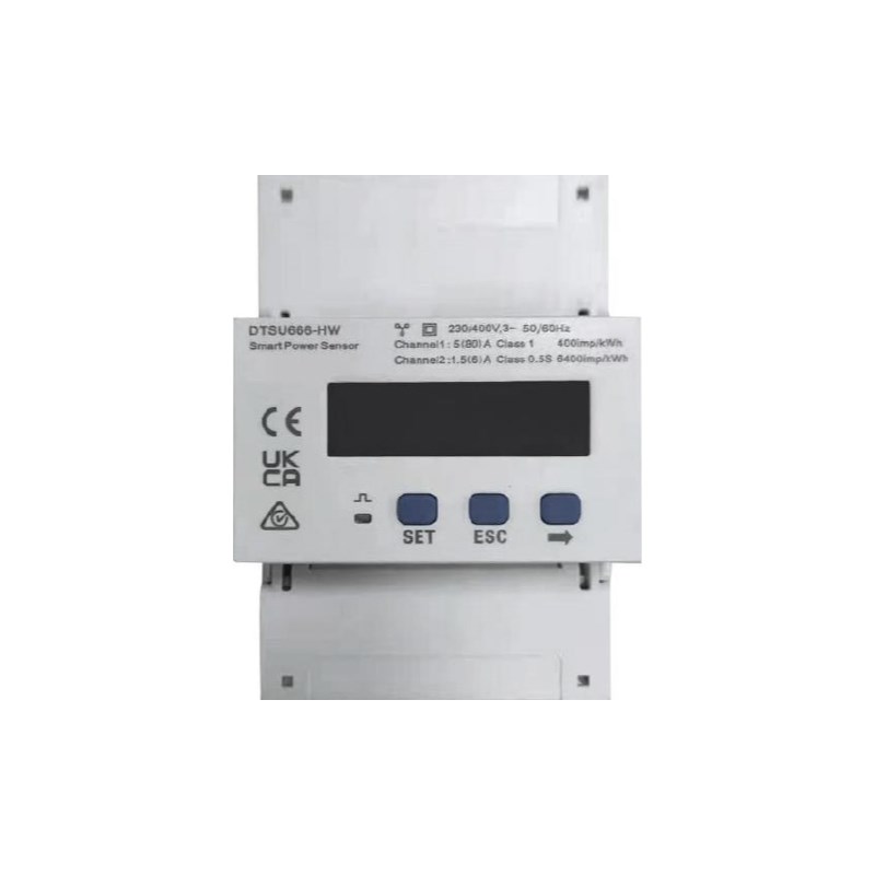 DTSU666-HW/YDS60-80 Energy Meter, 3-Phase, 3p4w; LCD display; direct measurement up to 80A or semi-indirect measurement with transformers with 5A or 1A secondary current (not included); RS485 communication; TH rail mounting, switchgear depth >80mm