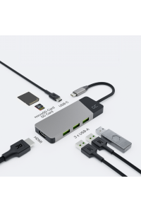 Obrázok pre GREEN CELL HUB USB-C ADAPTER GC CONNECT 7W1 (3XUSB 3.1, HDMI 4K 60HZ, USB-C PD 85W, MICROSD/SD)