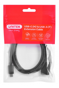 Obrázok pre Kabel adaptéru Unitek (C476BK-1M) USB-C (M) - USB-A (F) 10Gbps 60 W