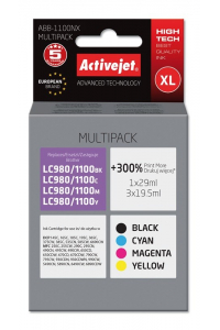 Obrázok pre Activejet Ink ABB-1100NX (náhradní inkoust Brother LC1100/980; Supreme; 1 x 29 ml, 3 x 19,5 ml; černý, červený, modrý, žlutý)