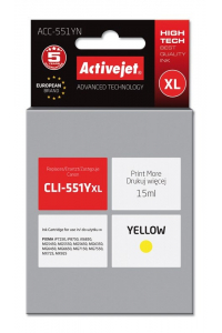Obrázok pre Activejet Inkoust ACC-551YN (náhradní inkoust Canon CLI-551Y; Supreme; 15 ml; žlutý)