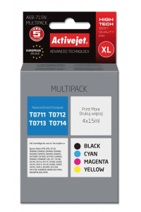 Obrázok pre Activejet AEB-715N Inkoust (náhrada za Epson T0715; Supreme; 4 x 15 ml; černý, červený, modrý, žlutý)