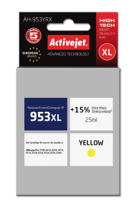 Obrázok pre Activejet Inkoust AH-953YRX (náhradní inkoust HP 953XL F6U18AE; Premium; 25 ml; žlutý)