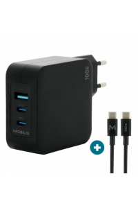 Obrázok pre Mobilis Charger 100W 2USB C 1USBA GaN cable 100W Laptop, Chytrý telefon, Tablet Černá AC Vnitřní