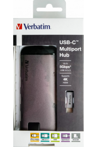 Obrázok pre Verbatim 49142 dokovací stanice/replikátor portů USB 3.2 Gen 1 (3.1 Gen 1) Type-C Černá, Stříbrná