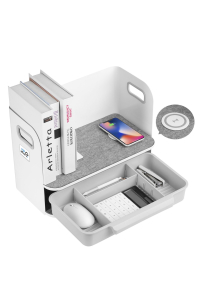 Desk organizer with drawer and wireless charger Ergo Office, white, max. 10kg, ER-441 Obrázok pre Desk organizer with drawer and wireless charger Ergo Office, white, max. 10kg, ER-441