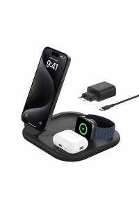 Obrázok pre Belkin BoostCharge Sluchátka, Chytrý telefon, Chytré hodinky Černá USB Bezdrátové nabíjení Rychlé nabíjení Vnitřní