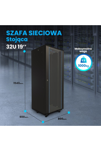 Extralink Racková skříň 32U 800x800 Černá stojící Obrázok pre Extralink Racková skříň 32U 800x800 Černá stojící