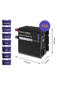 Obrázok pre Qoltec 51958 Chytrá nabíječka Monolith pro LiFePO4 AGM GEL SLA baterie | 10A | 12V