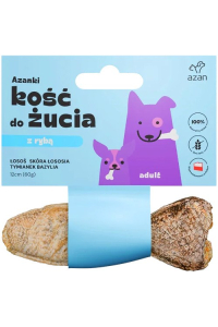 Obrázok pre AZANKI Kost s lososem ve slupce lososa s tymiánem a bazalkou ve tvaru ryby - pochoutka pro psa - 12 cm