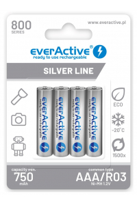 Obrázok pre Nabíjecí baterie everActive Ni-MH R03 AAA 800 mAh Silver Line