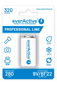 Obrázok pre Rechargeable batteries everActive Ni-MH 6F22 9V 320 mAh Professional Line