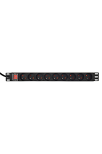 Obrázok pre EnerGenie EG-PDU-9F2F Napájecí rozvaděč (PDU), 10 ks zásuvek C13, 1U, 16A, zástrčka C20, kabel 2 m, černá