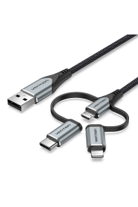 Vention CQJHF kabel k mobilnímu telefonu Šedá 1 m USB A Lightning + micro-USB B + USB C Obrázok pre Vention CQJHF kabel k mobilnímu telefonu Šedá 1 m USB A Lightning + micro-USB B + USB C