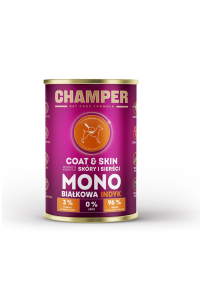 CHAMPER Coat & Skin Monoprotein Turkey - vlhké krmivo pro psy - 400g Obrázok pre CHAMPER Coat & Skin Monoprotein Turkey - vlhké krmivo pro psy - 400g