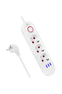 Obrázok pre Napájecí lišta Maclean, 3zásuvkový prodlužovací kabel + 3xUSB, 110-240V AC 50/60Hz, 2,1A max. 2500W, 1,5 m, bílá, MCE394 W