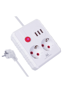 Obrázok pre Napájecí lišta Maclean, prodlužovací kabel 2 zásuvky + 3xUSB, 110-240V AC 50/60Hz, 2,1A max. 2500W, 1,5m, bílá, MCE387 W