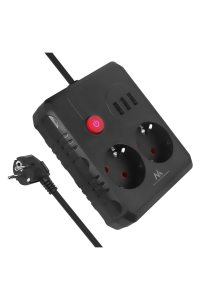 Obrázok pre Napájecí lišta Maclean, prodlužovací kabel se 2 zásuvkami + 3xUSB, 110-240V AC 50/60Hz, 2,1A max. 2500W, 1,5 m, černá, MCE387 B