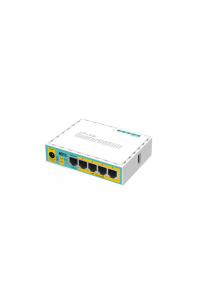 Obrázok pre Mikrotik hEX PoE lite router zapojený do sítě Fast Ethernet Bílá