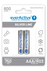 Obrázok pre Nabíjecí baterie everActive Ni-MH R03 AAA 800 mAh Silver Line - 2 kusy