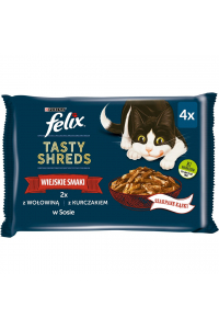 Obrázok pre FELIX Tasty Shreds s hovězím a kuřecím masem - 4x 80g