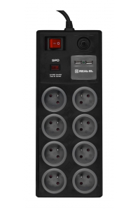 Obrázok pre REAL-EL FRS-8F USB Charge Napájecí lišta s přepěťovou ochranou 2x USB 3 m Černá