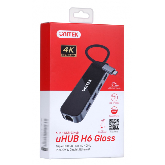 Obrázok pre UNITEK HUB USB-C 3.1,RJ-45,3XUSB-A,HDMI,4K,PD100W