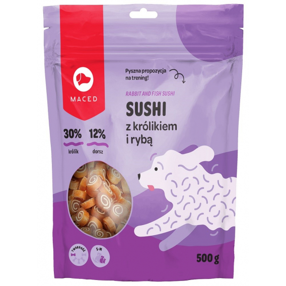 Obrázok pre MACED Sushi with rabbit and fish - pamlsek pro psa - 500g