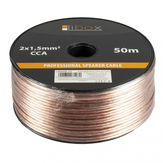 Obrázok pre Libox Kabel głośnikowy 2x1,50mm LB0008-50 audio kabel 50 m Průhledná
