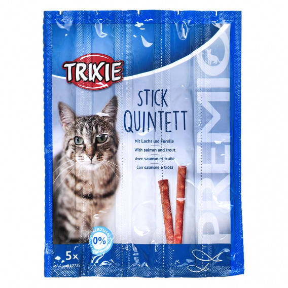 Obrázok pre Snacks Premio Sticks-černý losos se pstruhem-suché krmivo pro kočky-5x5g