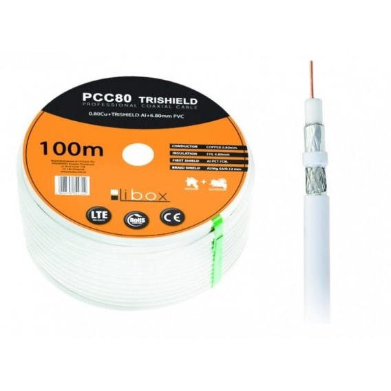 Obrázok pre Libox Kabel koncentryczny PCC80 100m koaxiální kabel RG-6/U Bílá