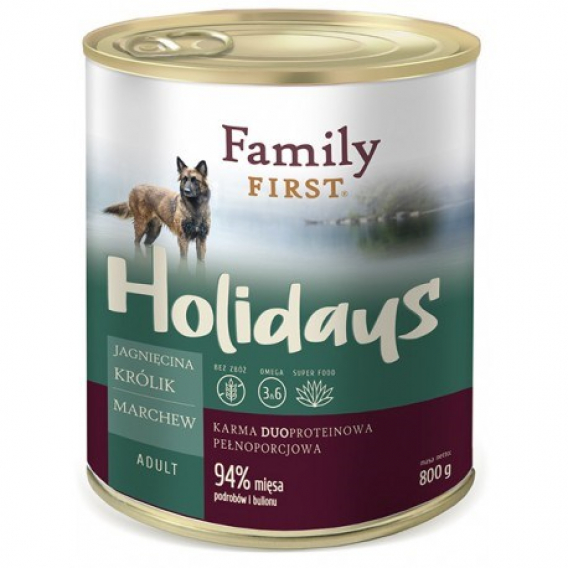 Obrázok pre FAMILY FIRST Holidays Adult Lamb, Rabbit, Carrot - Mokré krmivo pro psy - 800g