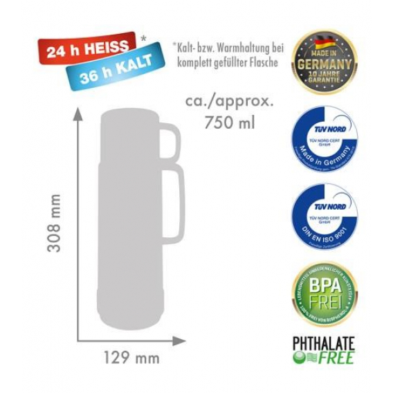 Obrázok pre ROTPUNKT Kapacita skleněné termosky. 0,750 l, lesklý nefrit (mořská zelená)