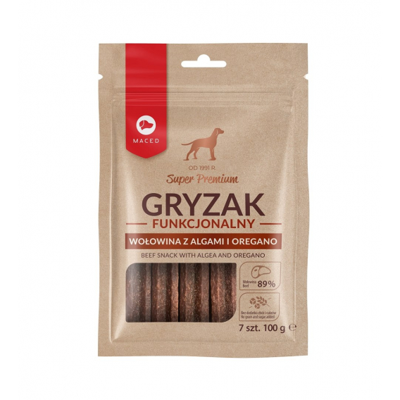 Obrázok pre MACED Beef snack with algea and oregano - žvýkačka pro psy - 100g