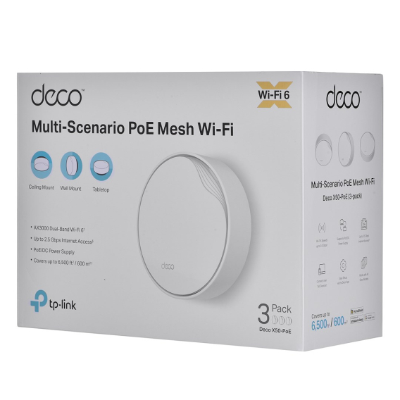 Obrázok pre TP-Link DECO X50-PoE(3-PACK) Dvoupásmový (2,4 GHz / 5 GHz) Wi-Fi 6 (802.11ax) Bílá 2 Vnitřní