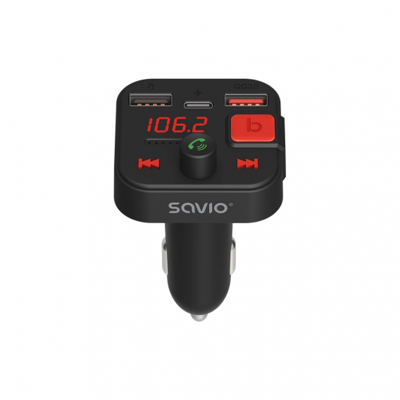 Obrázok pre SAVIO FM transmitter, Bluetooth 5.3, nabíječka QC 3.0, LED displej, Bass Boost, TR-15, černý