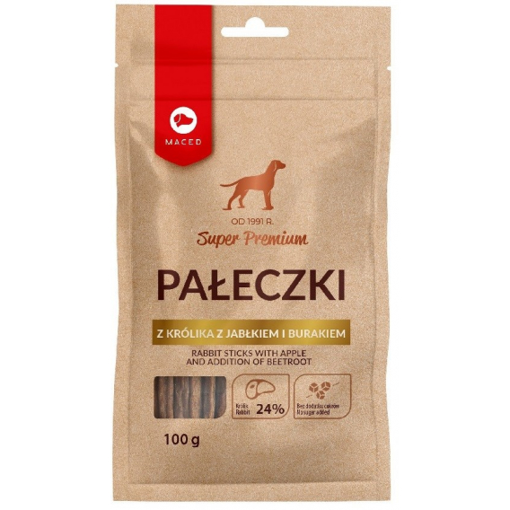 Obrázok pre MACED Rabbit sticks with apple and addition of beetroot - pochoutka pro psy - 100g