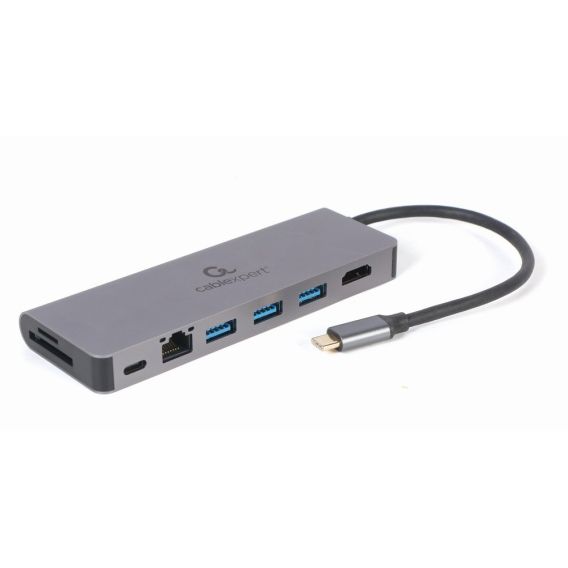 Obrázok pre Gembird A-CM-COMBO5-05 USB Type-C 5-v-1 multiportový adaptér (Hub + HDMI + PD + čtečka karet + LAN)