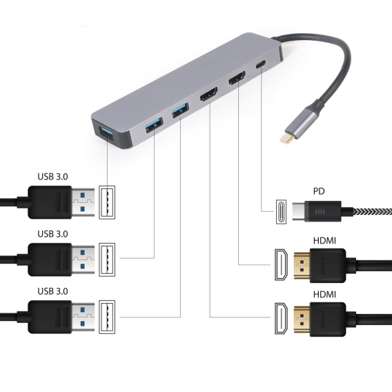 Obrázok pre Gembird A-CM-COMBO3-03 USB Type-C 3-v-1 multiportový adaptér (Hub + HDMI + PD)