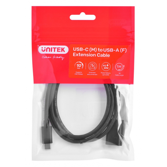 Obrázok pre Kabel adaptéru Unitek (C476BK-1M) USB-C (M) - USB-A (F) 10Gbps 60 W