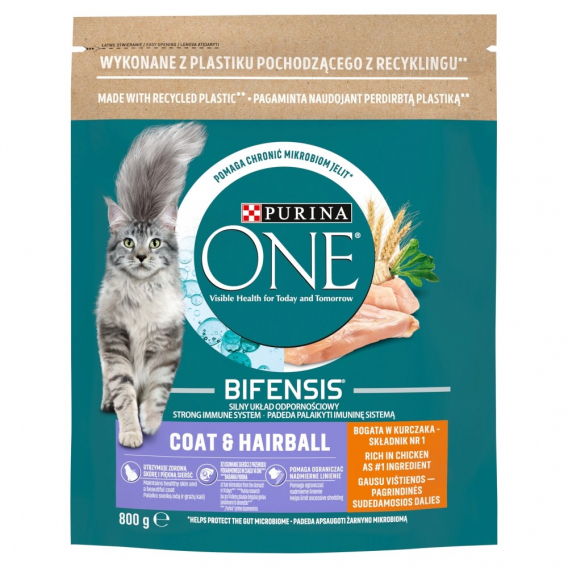 Obrázok pre PURINA One Bifensis Coat & Hairball Chicken - suché krmivo pro kočky - 800 g