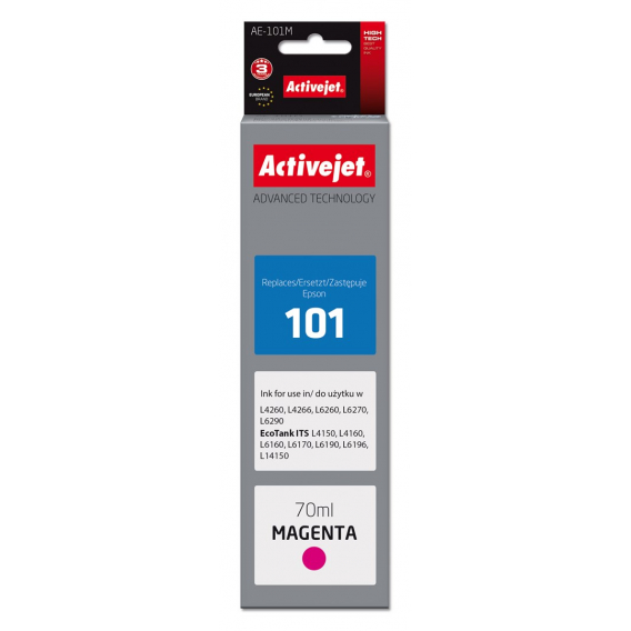 Obrázok pre Activejet Ink AE-101M Inkoustová lahvička pro tiskárnu Epson, náhradní Epson 101; Supreme; 70 ml; magenta