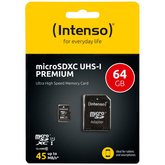 Obrázok pre INTENSO Micro SDXC Karta 64GB CL10, UHS-1 PREMIUM + Adaptér