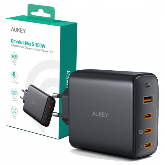 Obrázok pre Síťová nabíječka AUKEY PA-B7S Omnia II GaN 3xUSB-C 1xUSB-A PD 3.0 PPS 100W