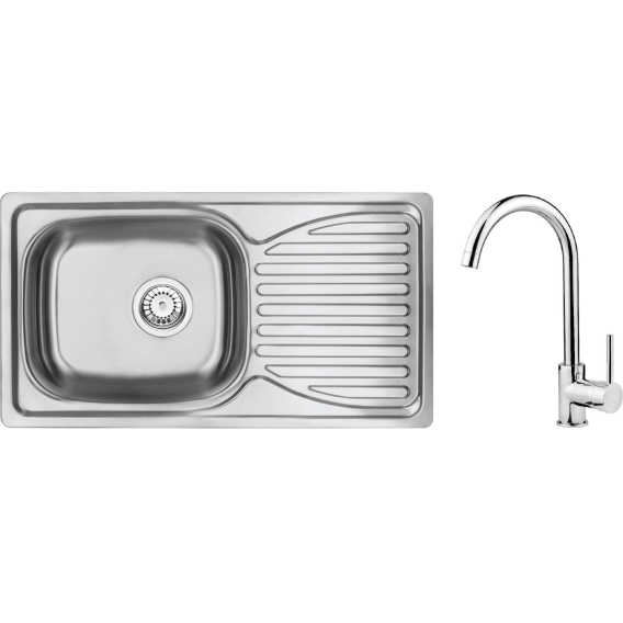 Steel sink with 1-bowl faucet with drainer Obrázok pre Steel sink with 1-bowl faucet with drainer