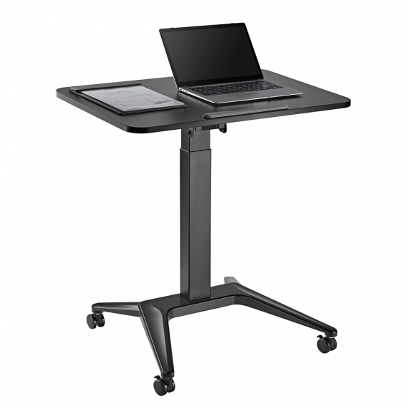 Obrázok pre Maclean MC-453 B Mobile Laptop Desk with Pneumatic Height Adjustment, Laptop Table with Wheels, 80 x 52 cm, Max. 8 kg, Height Adjustable Max. 109 cm (Black)