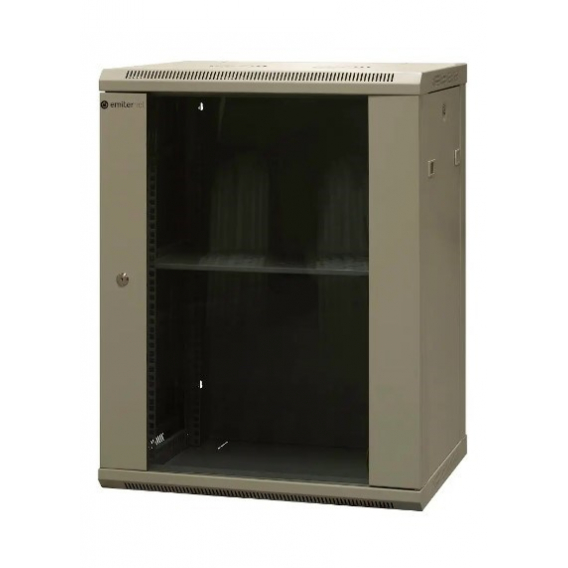 Obrázok pre EMITERNET Single-wall hanging cabinet 19'' 15U, unassembled, sheet metal/glass doors, 600x450x770mm width/depth/height. EM/AS6415X